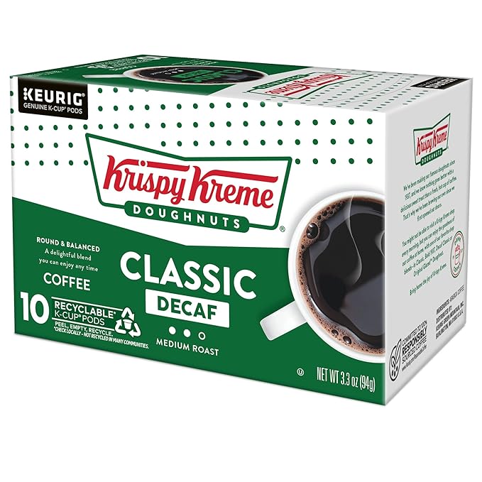 Krispy Kreme Classic Decaf Keurig Single-Serve K-Cup Pods, Light Roast Coffee, 60 Count (6 Packs of 10)