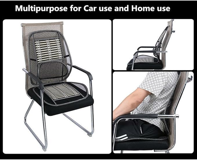 Car Seat Office Chair Bamboo Chip Cover Cushion with Wire Mesh Lumbar Back Support,Breathable Cool Black Mesh with Strap Comfortable Ventilate Support Cushion Pad for All Types Car Seats