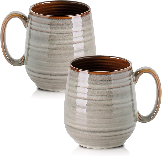 HASENSE 20 Oz Coffee Mugs Set of 2, Porcealin Large Coffee Cups for Office and Home, Modern Coffee Mug with Big Handle for Latte Coffee Tea Soup as Friend Gifts, Dishwasher and Microwave Safe (Grey)