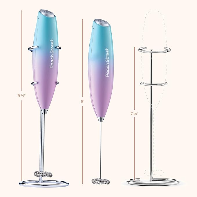 Powerful Handheld Milk Frother, Mini Milk Foamer, Battery Operated (Not included) Stainless Steel Drink Mixer with Frother Stand for Coffee, Lattes, Cappuccino, Frappe, Matcha, Chocolate (Teal/Pink)