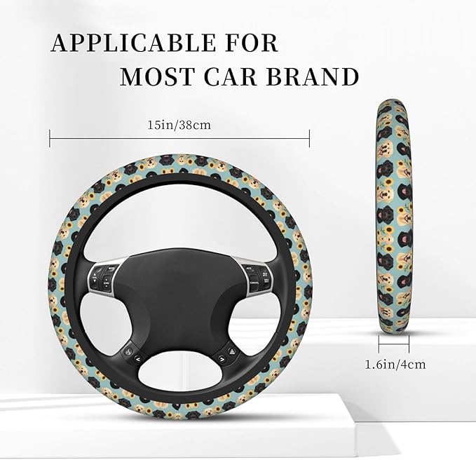Neoprene Steering Wheel Cover Labrador Floral Sunflower Dog Car Steering Wheel Cover Universal Fit for Most Cars