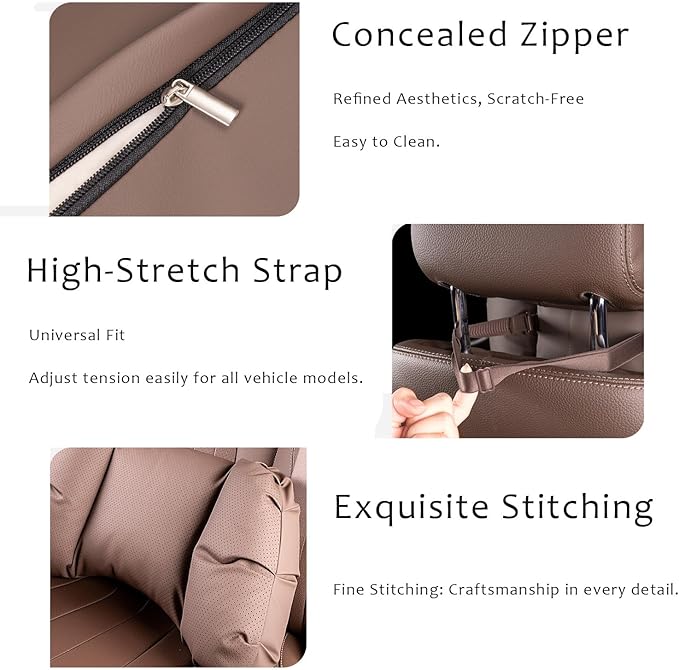 Car Neck Pillow & Lumbar Support for Porsche Taycan Sport Turismo 2022-2024 Ergonomic Breathable Mesh Auto Seat Back Cushion Headrest,Brown-Neck & Lumbar Set