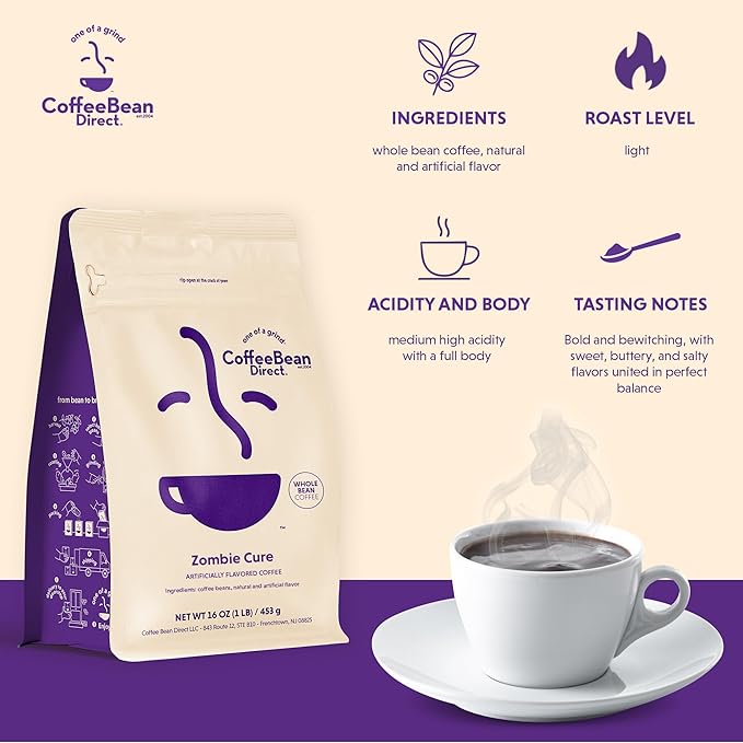 Coffee Bean Direct Zombie Cure Flavored, Whole Bean Coffee, 1 Pound Bag (Pack of 1)