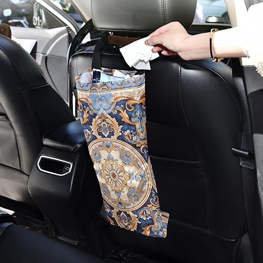 ALAZA Hanging Car Trash Bags Garbage Bag Trash Can for Back Seat Small Russian Pattern 1 Washable Storage Bag Retractable 2 Pack