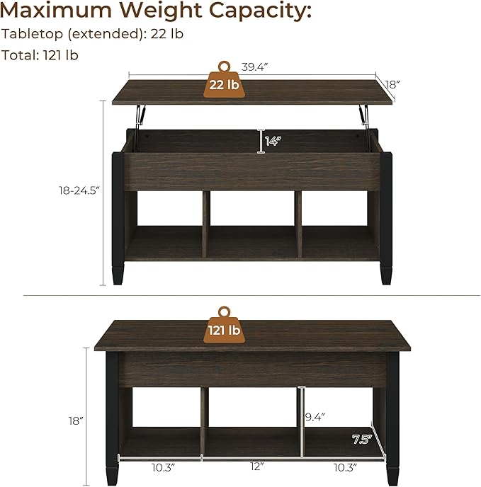 Yaheetech Coffee Table, 41in Lift Top Coffee Table with Storage Hidden Compartment & Shelf, Retro Coffee Center Table with Lift Tabletop for Living Room, Espresso
