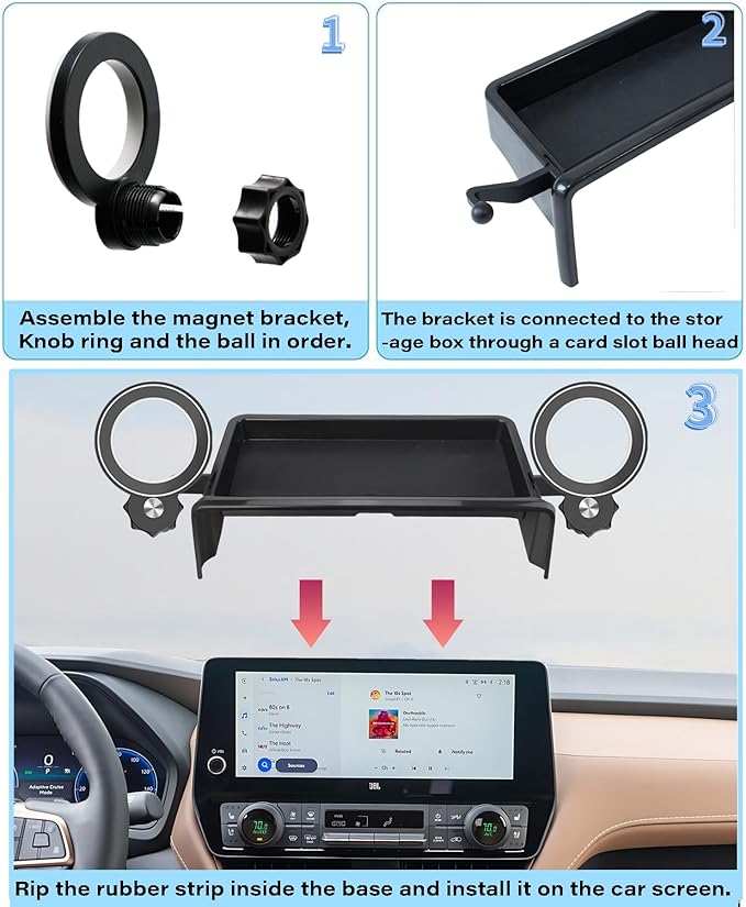 Car Phone Holder for 2024 2025 2026 Toyota Grand Highlander/Grand Highlander Hybrid Accessories Apply to 12.3 in Screen Fixed Clip Magnetic Cell Phone Mount with Dashboard Storage Tray