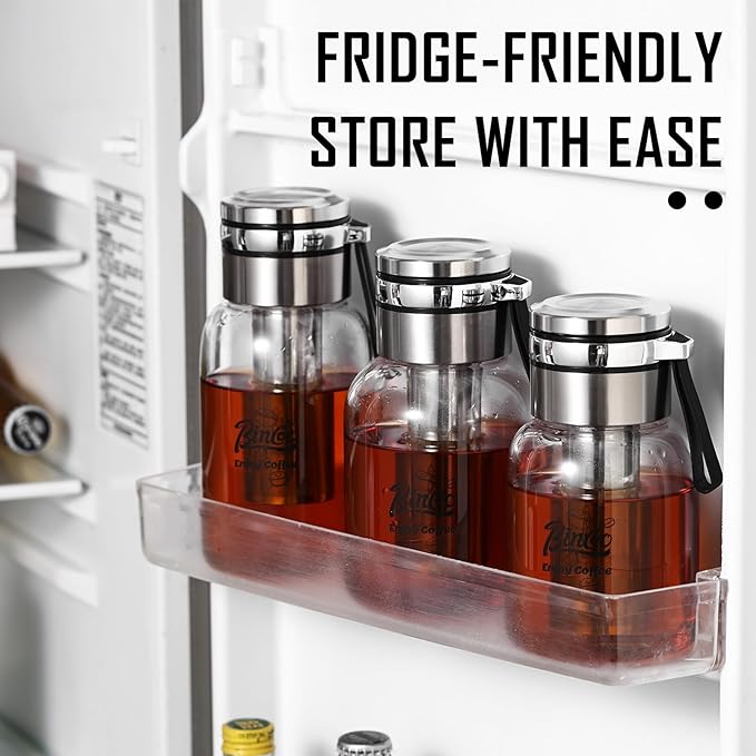 Bincoo Tea Infuser Bottle Glass Cold Brew Coffee Maker with Extended Long Filter – Premium, Durable, Easy-to-Clean Glass Bottle Stainless Steel Filter for Smooth Coffee & Tea (17oz / 500ml)