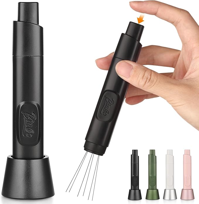 Retractable WDT Tool Espresso Distribution Tool - Espresso Stirrer Magnetic Coffee Distributor for Barista with Storage Stand & Extra 6 Needles Replacement(Black)