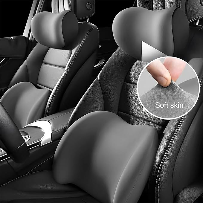 Car Headrest & Lumbar Support Cushion for Toyota Camry 2015-2025, Ergonomic Memory Foam Seat Headrest Neck Rest Cushion Breathable Soft Comfortable for Driving Fatigue Relief,D/Blue