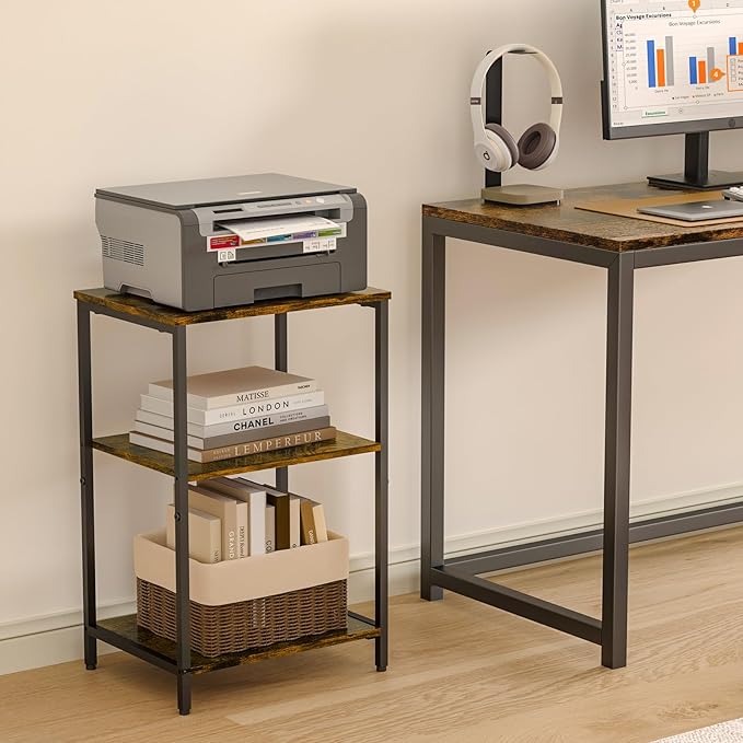 X-cosrack Side Table, Small End Table Record Player Stand with Storage, Vinyl Record Storage Night Stand for Living Room, Bedroom,Office(Patent Pending)(Rustic Brown and Classic Black)