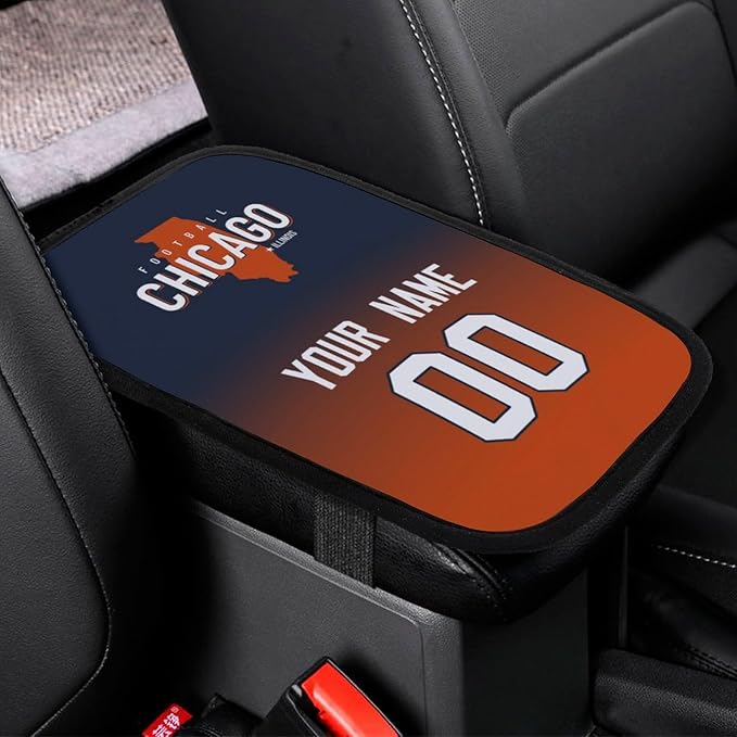 Custom Football Car Armrest Covers Universal Auto Center Console Pad Car handrail Box Cushion Personalized Add Name & Number Fans Gift Fit Suit for SUV Truck Sedan Van
