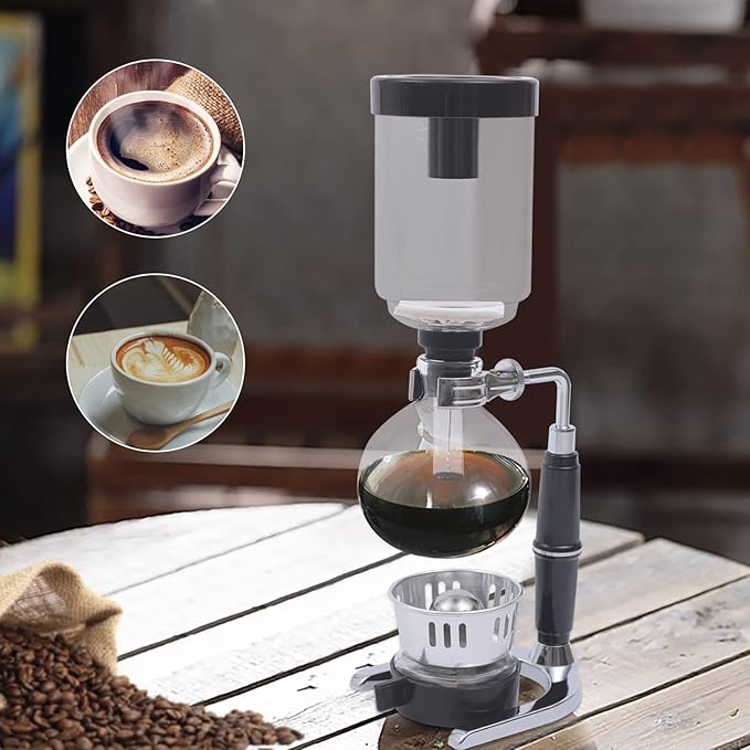 DYRABREST Siphon Syphon Coffee Maker, 3-Cup Coffee Syphon Tabletop Siphon (Syphon) Coffee Maker 360ml Borosilicate Tabletop Vacuum Coffee Maker for Home, Coffee Shops and Offices (360ml, Black)