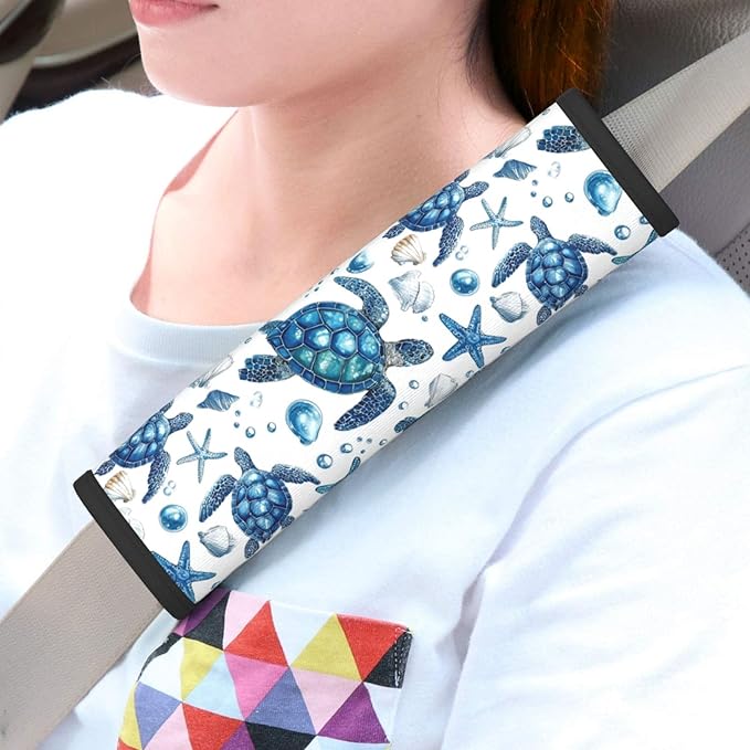 Sea Turtle Steering Wheel Cover Elastic Non-Slip Car Steering Wheel Covers with Seat Belt Shoulder Pad for Women Men