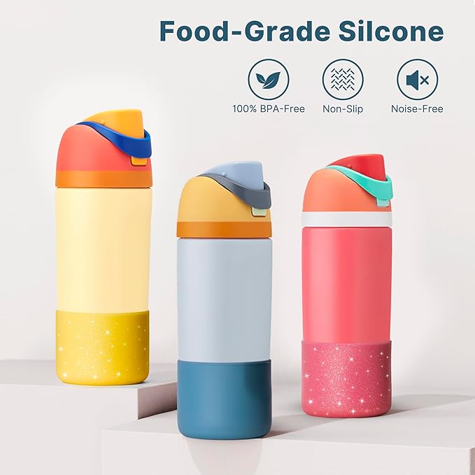 Silicone Water Bottle Boot for Owala 14/16oz, Anti-Slip Protective Sleeve Bottom Bumper Protector for Owala Kids 12 oz Tumbler, Flip 14 oz and FreeSip 16 oz Water Bottle (Denim Blue)