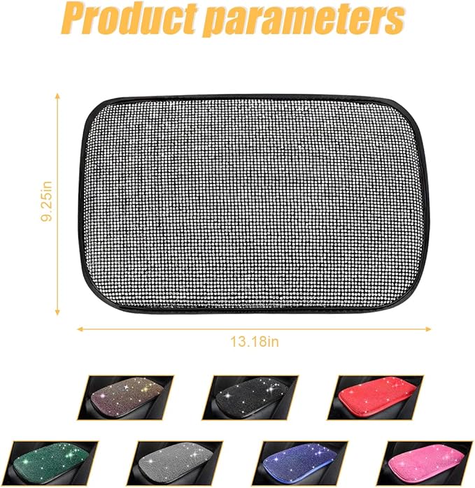 Bling Center Console Cover, Diamond Fashion ArmRest Pad, Crystal Soft Arm Rest Protective Cushion, Car Accessories for Women Girls, 11.8"×8.5" for Most of Vehicles, SUVs, Trucks (Rose Red)