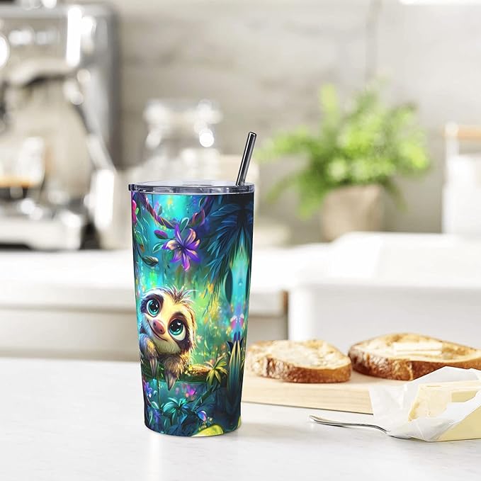 Sloth Tumbler with Lid and Straw 20oz Coffee Tumblers Leakproof Stainless Steel Travel Mug Vacuum Insulated Cup for Iced and Hot