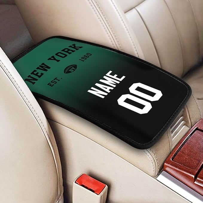 Custom Car Armrest Cover,Add Personalized Name and Number As Gifts for Loyal Football Fans,Auto Center Console Pad Car handrail Box Cushion,Fit for Most Car