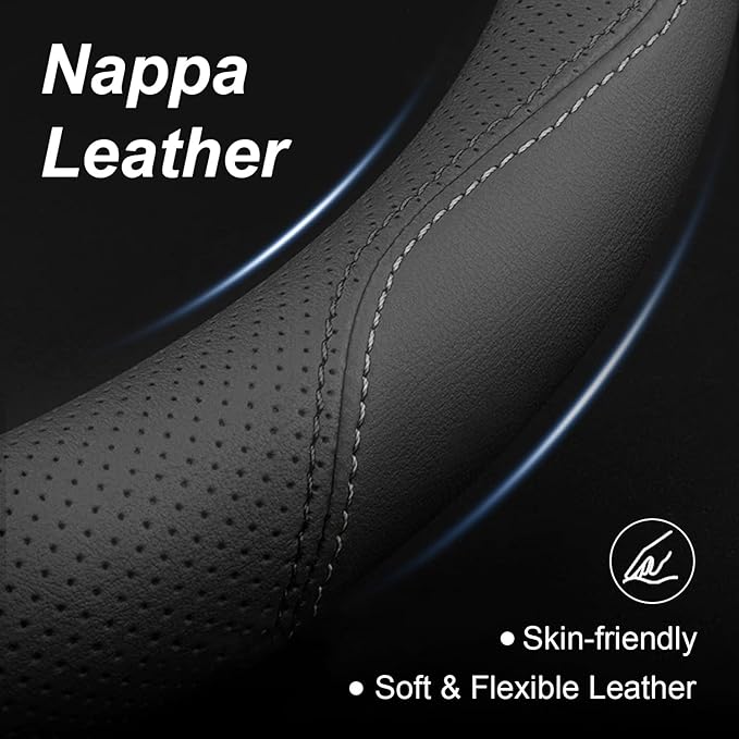 Luxury Microfiber Leather Steering Wheel Cover Compatible with BMW 3 5 X3 X5 X7 Series (2005-2024), 14.5-15 Inch Non-Slip Breathable Interior Accessories, Comfortable Grip (Black)