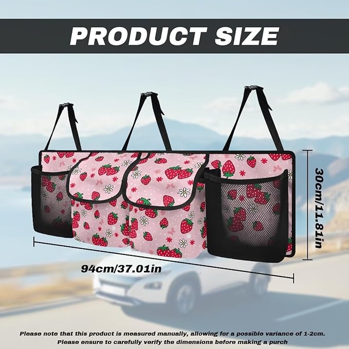 Red Strawberry Car Trunk Organizer Car Back Seat Organizer Hanging Cargo Storage Bag,Sturdy Space Saving Expert