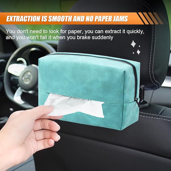 Car Tissue Holder, Rectangular Tissues Box Cover, Back Seat Tissue Dispenser for Tissues, Car Napkin Holder with Elastic Band, Fits for Storage & Organizer (Blue)