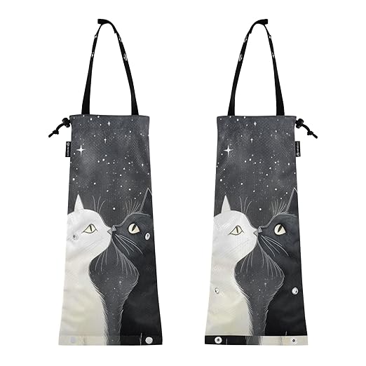 ALAZA Hanging Car Trash Bags Garbage Bag Trash Can for Back Seat Small Black Cat White Cat Washable Storage Bag Retractable 2 Pack