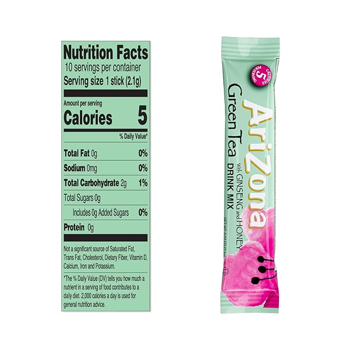 AriZona Green Tea with Ginseng and Honey - On-the-Go Powdered Drink Mix, 0.07oz 120 Count - 10ct Boxes (Pack of 12)
