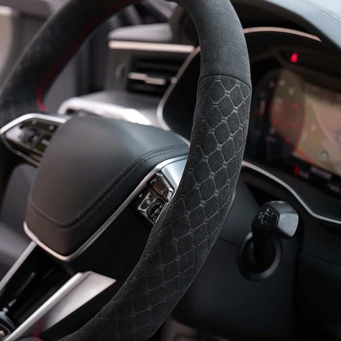 MEWANT Hand Stitch Steering Wheel Cover for Audi A6 2019-2022 A6 Allroad 2020-2022 A7 2019-2022 RS 6 Avant 2021-2022 RS 7 2021-2022 S6 2020-2022 Black 9040 IT-Alcan Suede DIY Interior Accessories