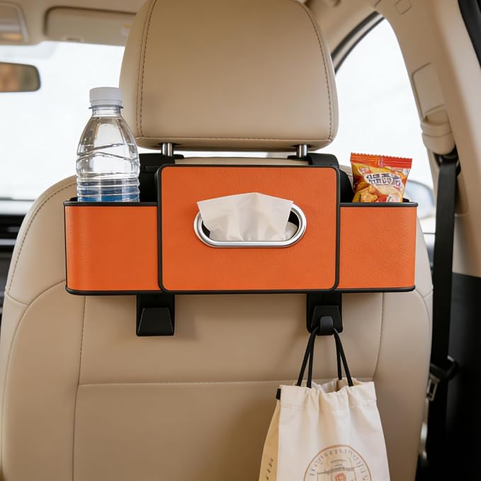 Car Organizers and Storage Box, Multifunctional Car Seat Back Storage Box with Tissue and Hook for Hold Phone Water Cup Handbag, Fits Most Vehicles (Black,2PCS)