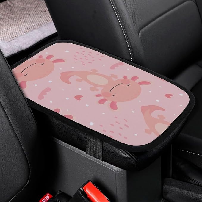 Axolotl Kawaii Car Center Console Cushion Pad,Waterproof Armrest Seat Box Cover Protector,Comfortable Car Decor Accessories Fit for Most Cars, Vehicles, SUVs