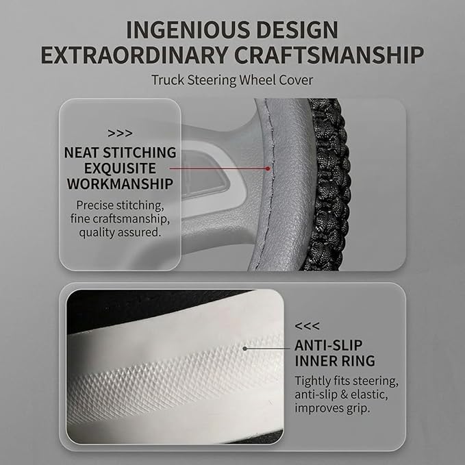 15”16“17”18“19”20 Inch Ice Silk Ventilation Multi-Style Comfy Grip Steering Wheel Cover for Truck, Bus, Big Rig Trucker,SUV， Anti-Slip Design 15-20 Inch (Black, 20 inch)