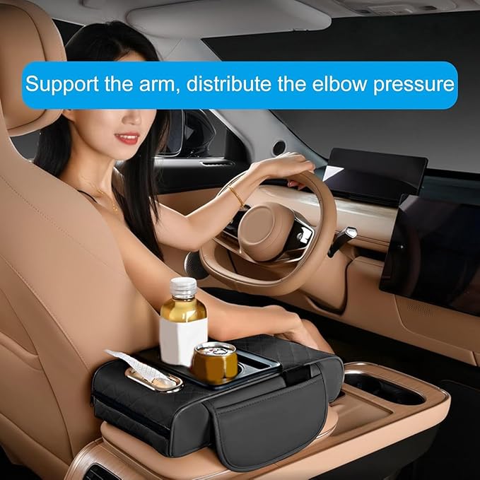 Car Armrest Cushion for Honda Civic 2012 2013 2014 2015, Leather Arm Rest Cover Center Console Armrest Pillow Armrest Storage Box Pad Multifunctional Accessories Interior Organizers,E/Beige