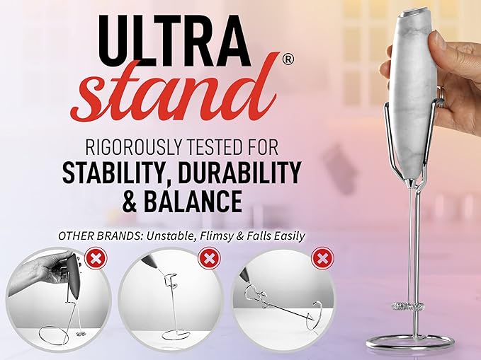 PRO MILK FROTHER WAND - ULTRA HIGH SPEED HANDHELD FROTHER - UPGRADED STAND - Powerful Handheld Mixer with Infinite Uses - Super Instant Electric Foam Maker with Stainless Steel Whisk (Quartz)