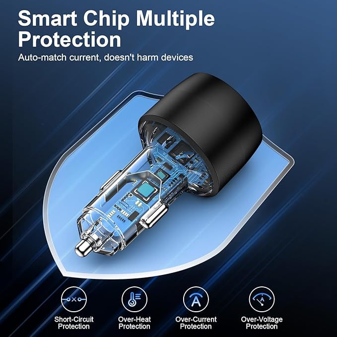 Super Fast Type C Car Charger for Samsung Galaxy S26 S25 Ultra A17 A16 iPhone 17 Pro Max 17e Pixel 10a 10 9 Pro Android USB-C&USB-A 3 Port PD36W with QC30W Car Phone Charger Cigarette Lighter Adapter