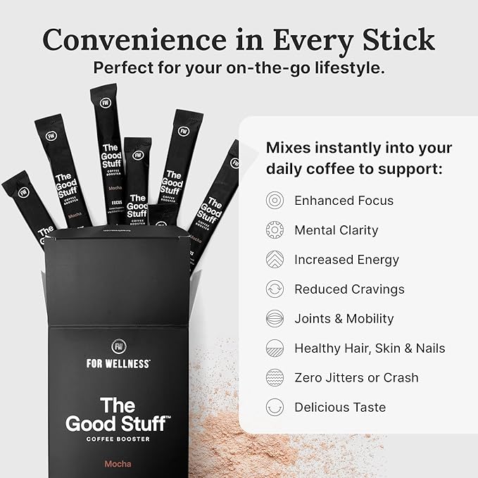 For Wellness The Good Stuff Focus | Healthy Mocha Coffee Creamer Powder with Collagen, MCT Oil & L-Theanine | Keto Non-Dairy Coffee Booster for Focus & Energy | 14 Servings