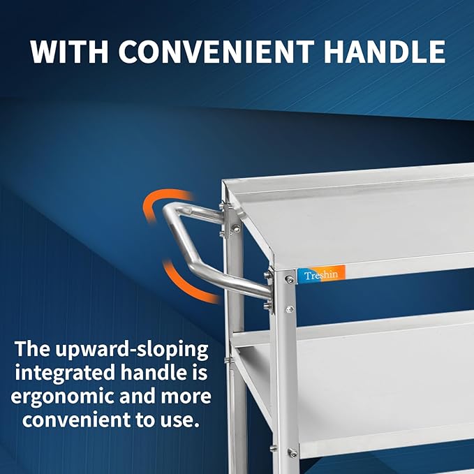 Treshin 3 Tier Stainless Steel Utility Cart Commercial Heavy Duty Rolling Cart Food Storage Service Trolley with Handle and Wheels for Kitchen Restaurant Hospita Lab and Hotel 16.5"W x 27.6"L x 31.9"H