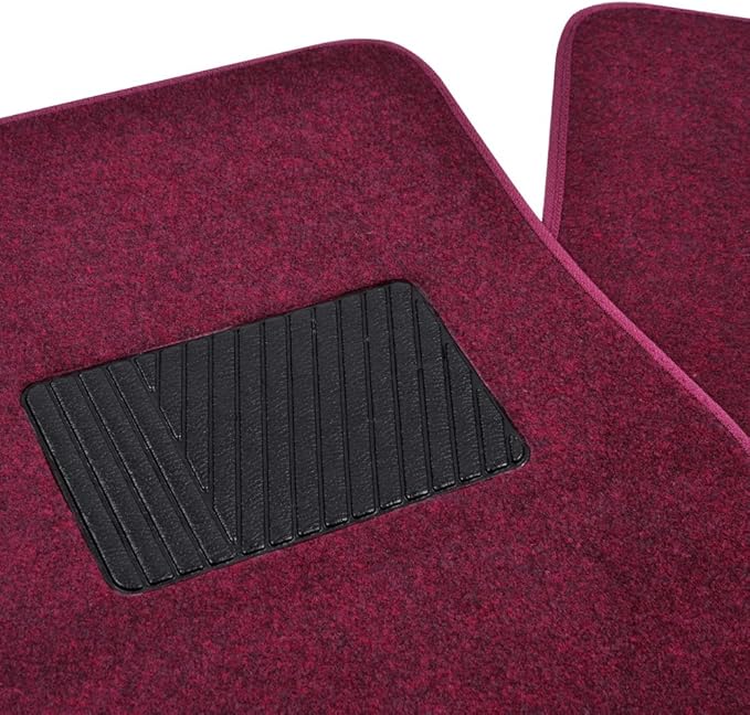 BDK MT-100-BD Burgundy Red Carpeted 4 Piece Car SUV Floor Mats With Vinyl Heel Pad Car Vehicle Universal Fit