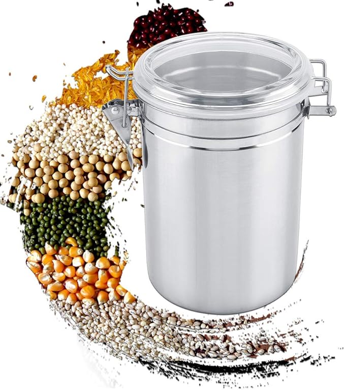 Stainless Steel Coffee Container Vacuum Sealed - Large Capacity Storage Jar for Coffee Beans Tea Sugar with Airtight Seal 1200ml Food Grade Metal Canister for Bean Storage