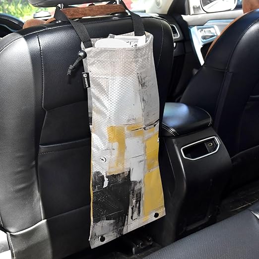 ALAZA Hanging Car Trash Bags Garbage Bag Trash Can for Back Seat Small Abstract Art Washable Storage Bag Retractable 2 Pack