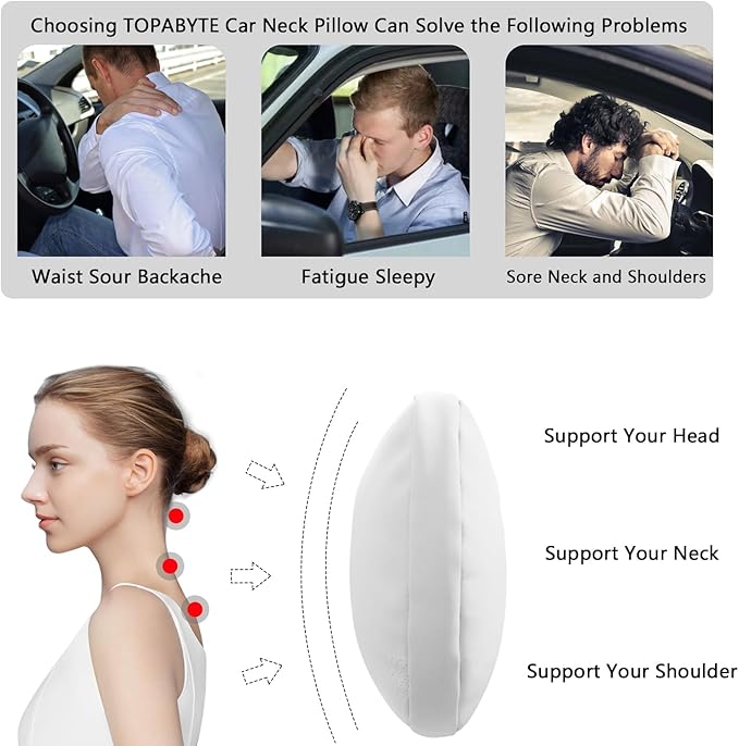 Car Headrest Neck Pillow for Tesla Model Y Model S Model X Model 3 Highland Cybertruck Accessories Car Seat Pillow Head Neck Rest Cushion Neck Support, 2 Packs, White