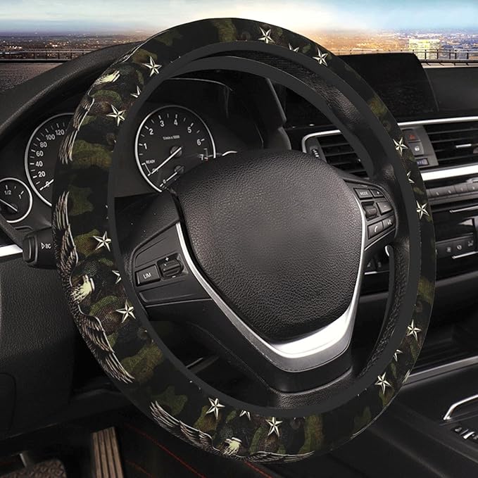 Car Steering Wheel Cover with Anti-Slip Lining, Universal 15 inch Wheel Cover, Fashion Car Interior Accessories for Women Men - Camo Bald Eagle