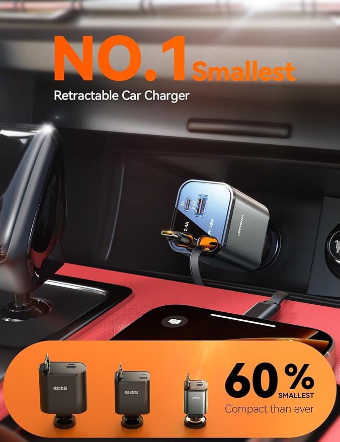 Retractable Car Charger 84W Car Charger USB C for iPhone 16 17 Pro Max Fast Charging [PD45W Dual Type C Cables] Car Accessories Cigarette Lighter Adapter for iPhone 17 Air 16 15 Pro Max, Samsung S25