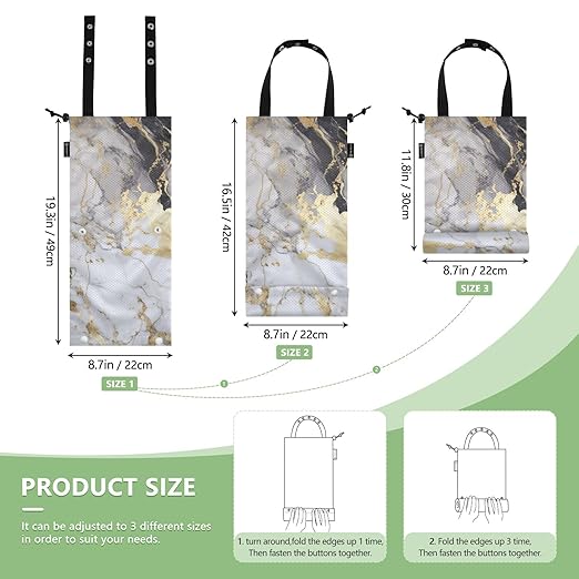 ALAZA Hanging Car Trash Bags Garbage Bag Trash Can for Back Seat Small Marble White Gold Washable Storage Bag Retractable 2 Pack