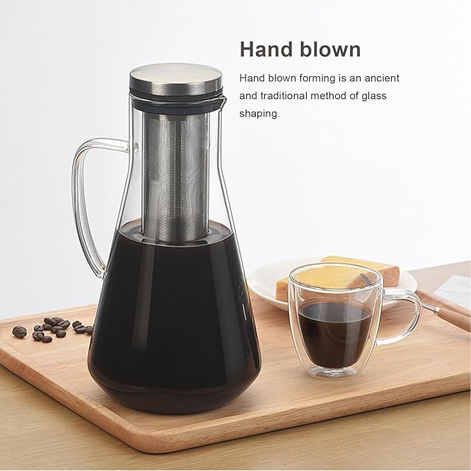 MAVIS LAVEN Cold Brew Coffee Maker, Thickened Borosilicate Glass Pitcher with 304 Stainless Steel Filter and Airtight Sealing, for Iced Tea Hot Tea Fruit Drinks (1600ML)