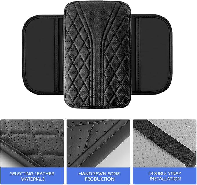 Car Center Console Cover, Strong Support Waterproof Armrest Box Booster Cushion, Leather Slow Rebound Armrest Box Cover with Side Storage Pocket, Universal Elbow Protection Pad (Black)