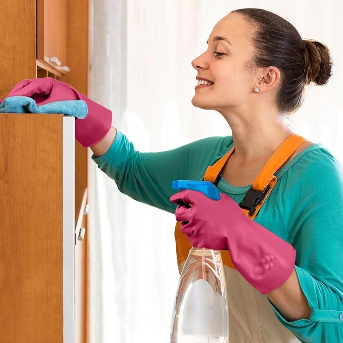 Cleanbear Reusable Dish Washing Rubber Glove Set of 3, Household Cleaning Gloves for Washing