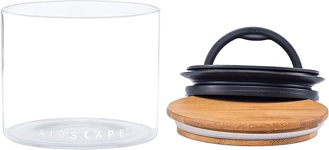 AirScape Glass Food Storage Canister - Glass Storage With US Patented Airless Inner Lid & Bamboo Top Lid - Preserves Food Freshness (Small 4-Inch)