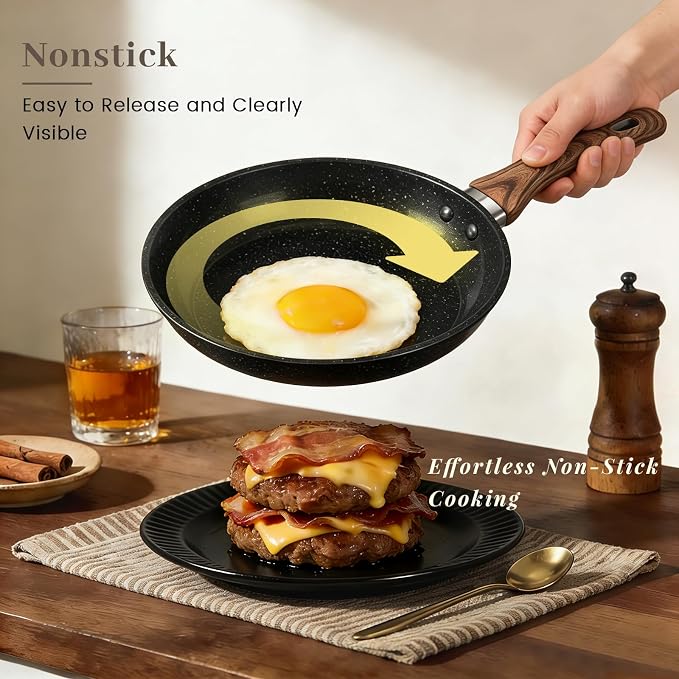 Frying Pans Skillet - 9 Pieces Nonstick Frying Pan Set Includes 3 Sizes (8"/ 10"/ 12"), PFOA Free, Induction & Oven Safe, Easy to Clean for Home Daily Cooking