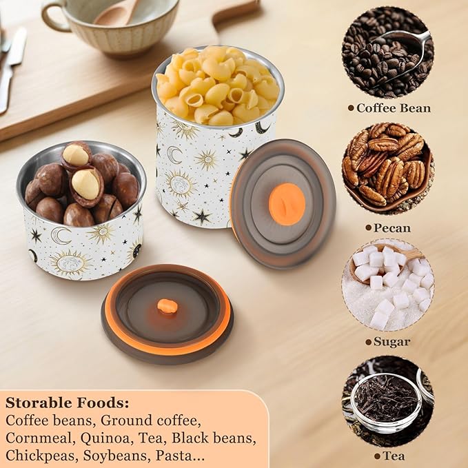 ALAZA Crescent Sun Moon Star Airtight Coffee Bean Canister 500ml Food Storage Containers with Lids For Gournd, Tea, Sugar, Flour, Rice, Cereal, Candy Cookie Jar