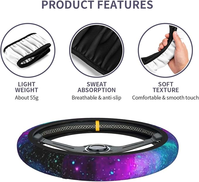 Galaxy Steering Wheel Cover for Women Men Girls Car Accessories Decor Anti-Slip Neoprene Auto Steering Wheel Covers Protector Universal 15 Inch