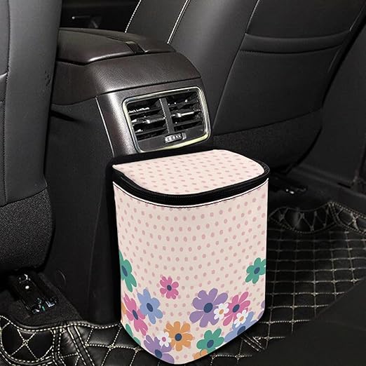 Cute Groovy Flower Butterfly Car Trash Can Bin Interior Accessory Large Capacity Auto Garbage Bin for SUV Truck，Garbage Container Bin